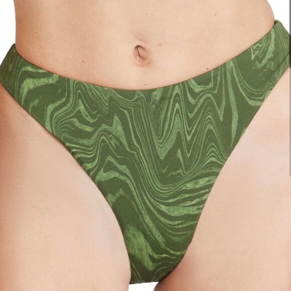 Good American Good Waist Cheeky Bikini Bottoms Pesto Swirl Green 5 XXL 2XL NEW - Picture 8 of 8